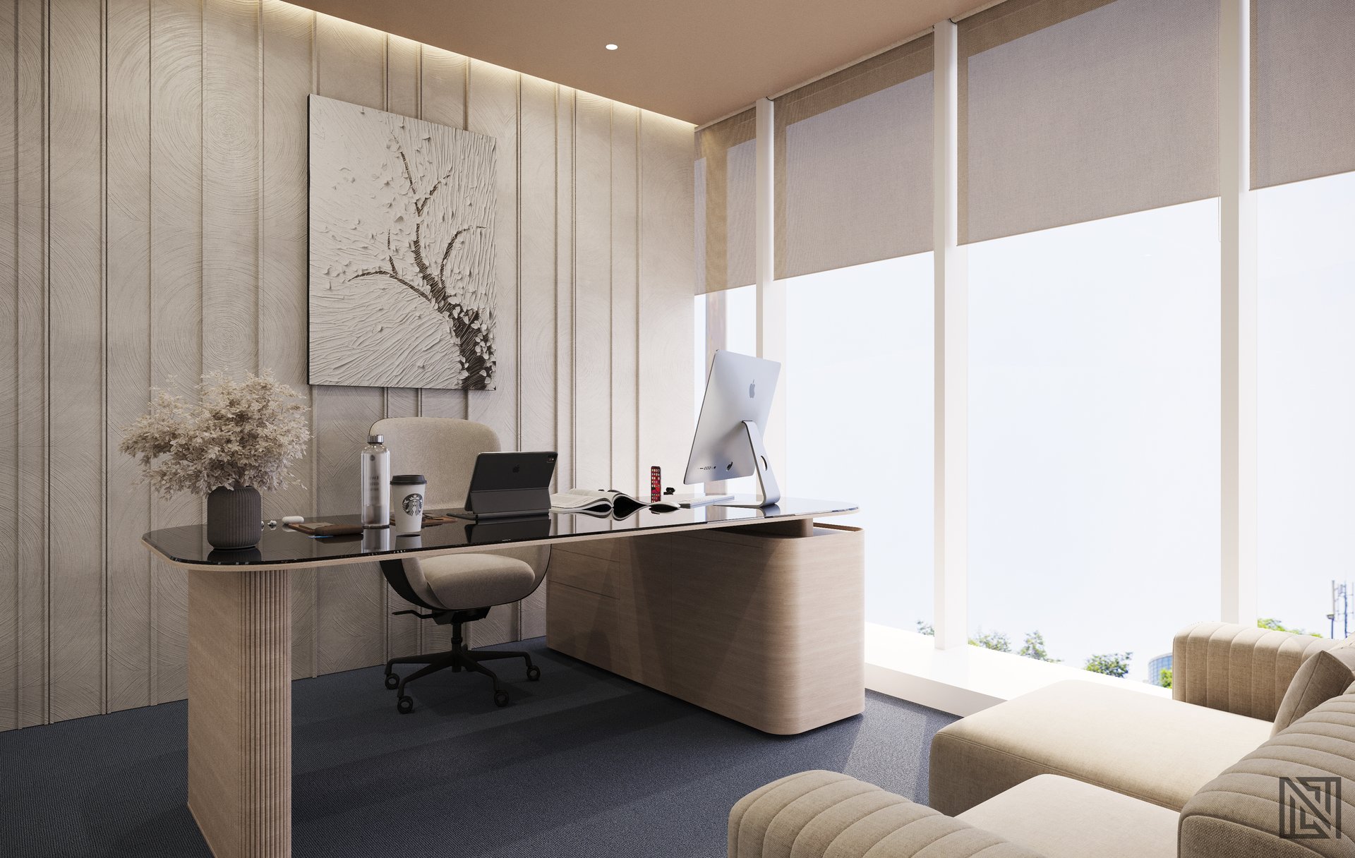 Designs & Dimensions — Office — commercial, view 9 of 13, UAE. 3ds Max · Corona render by Nasmeer VM.