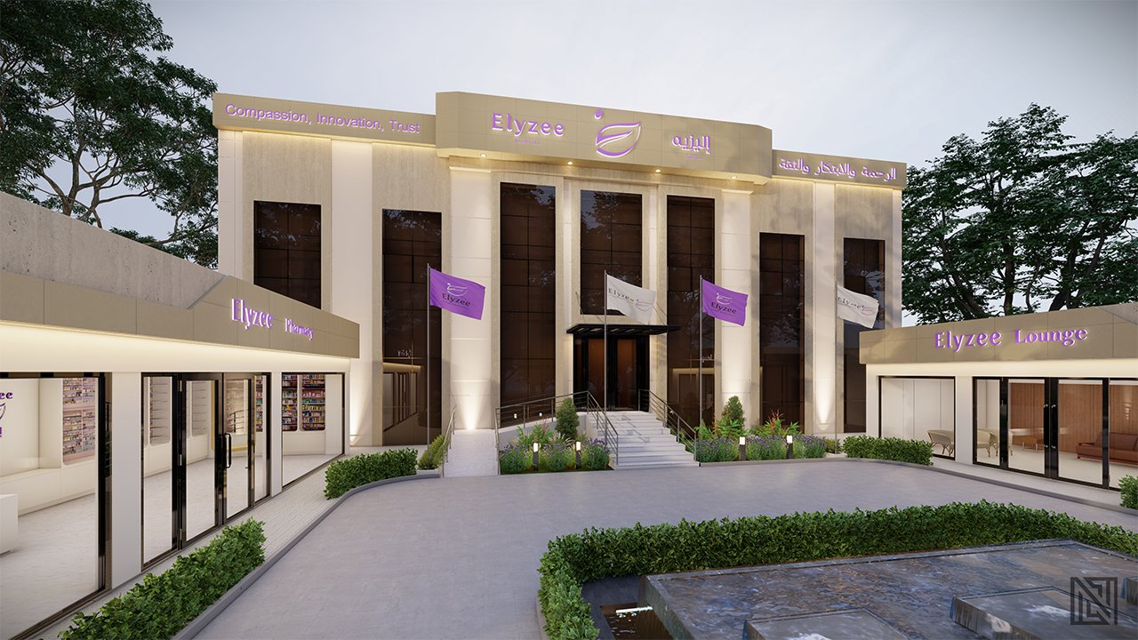 Elyzee Hospital — Exterior — architecture, view 3 of 10, UAE. 3ds Max · V-Ray render by Nasmeer VM.