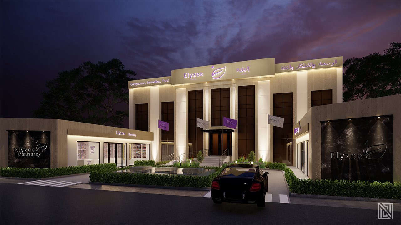 Elyzee Hospital — Exterior — architecture, view 7 of 10, UAE. 3ds Max · V-Ray render by Nasmeer VM.