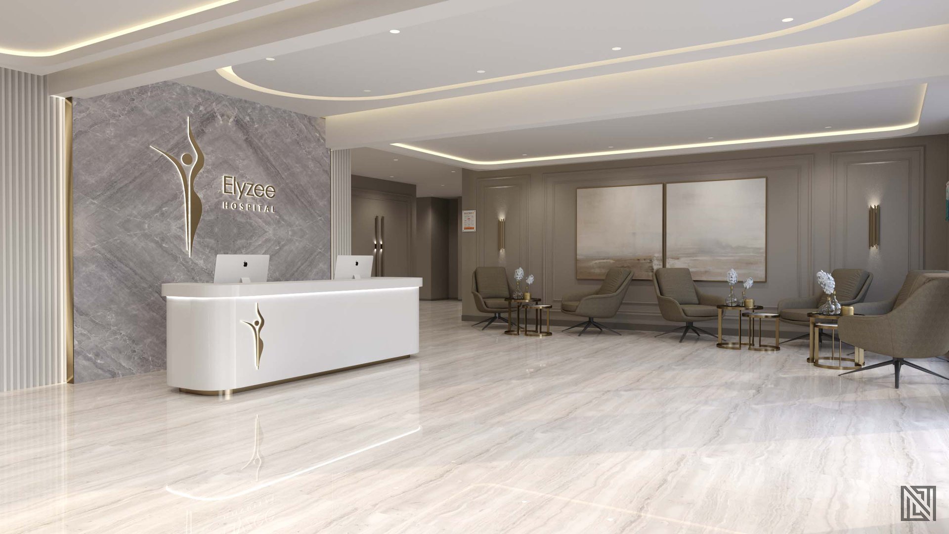 Elyzee Hospital — Interior — interior, view 2 of 7, UAE. 3ds Max · V-Ray render by Nasmeer VM.