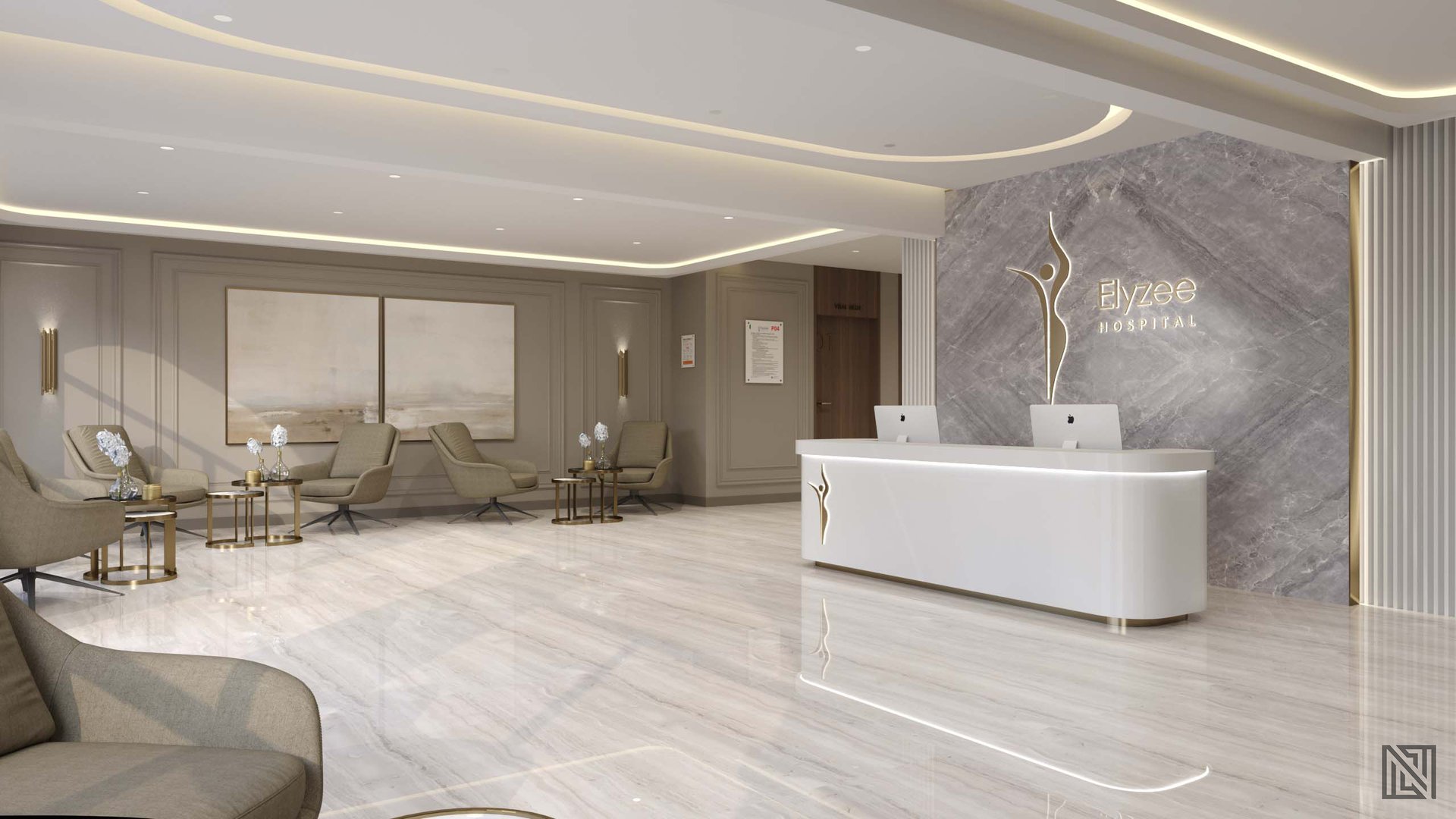 Elyzee Hospital — Interior — interior, view 3 of 7, UAE. 3ds Max · V-Ray render by Nasmeer VM.