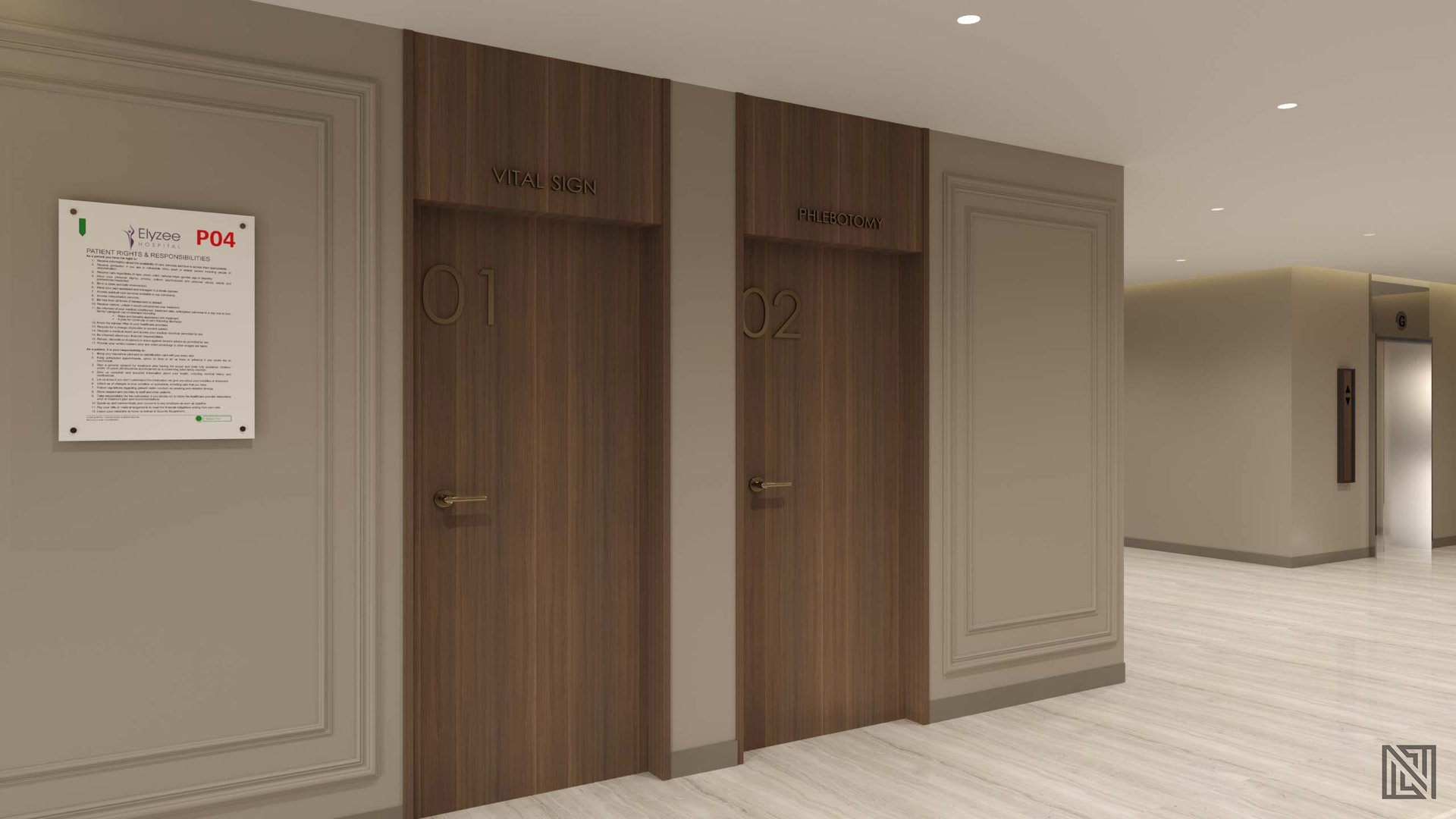 Elyzee Hospital — Interior — interior, view 5 of 7, UAE. 3ds Max · V-Ray render by Nasmeer VM.