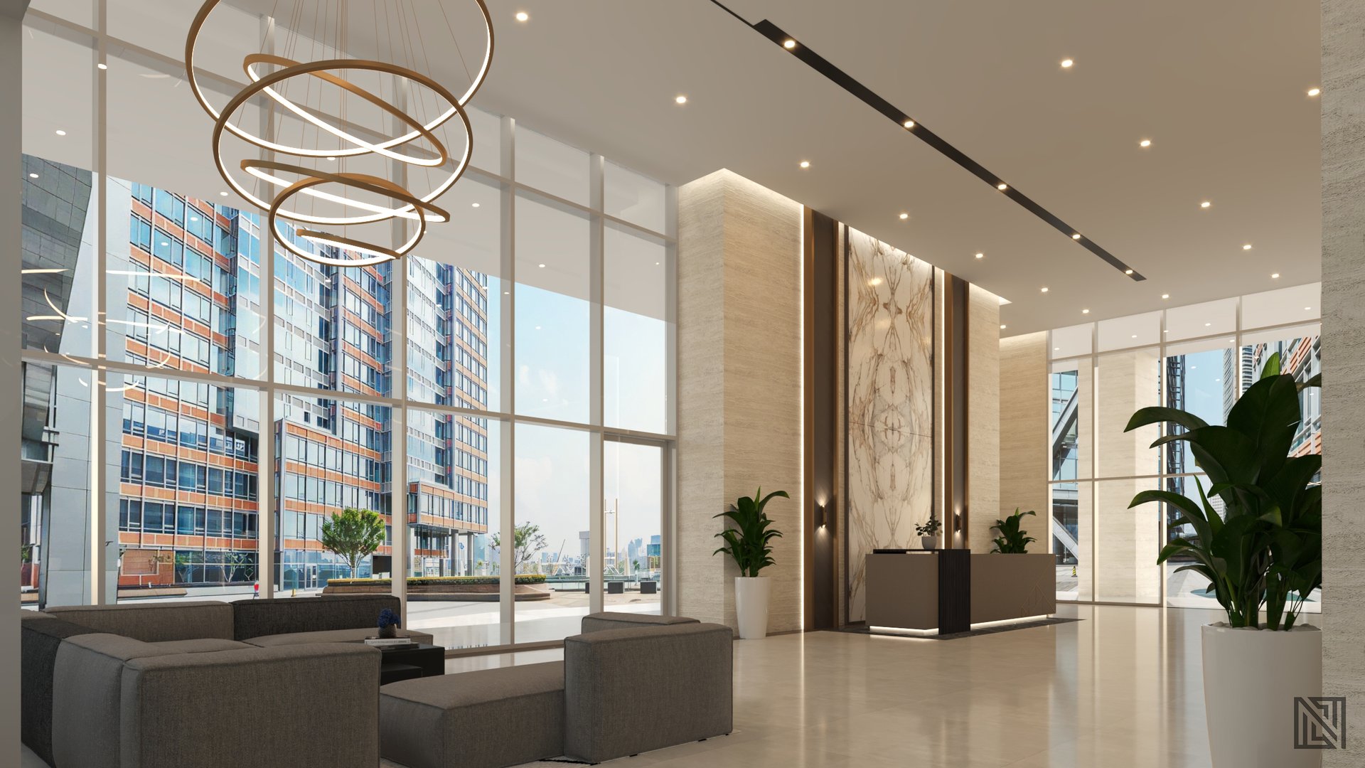 Hotel Lobby — interior, view 3 of 5, UAE. 3ds Max · Corona render by Nasmeer VM.