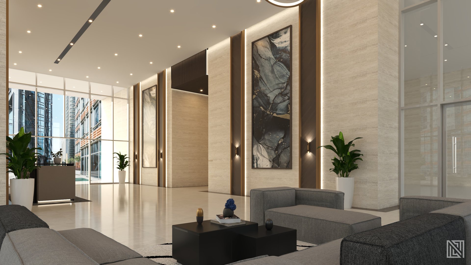 Hotel Lobby — interior, view 4 of 5, UAE. 3ds Max · Corona render by Nasmeer VM.