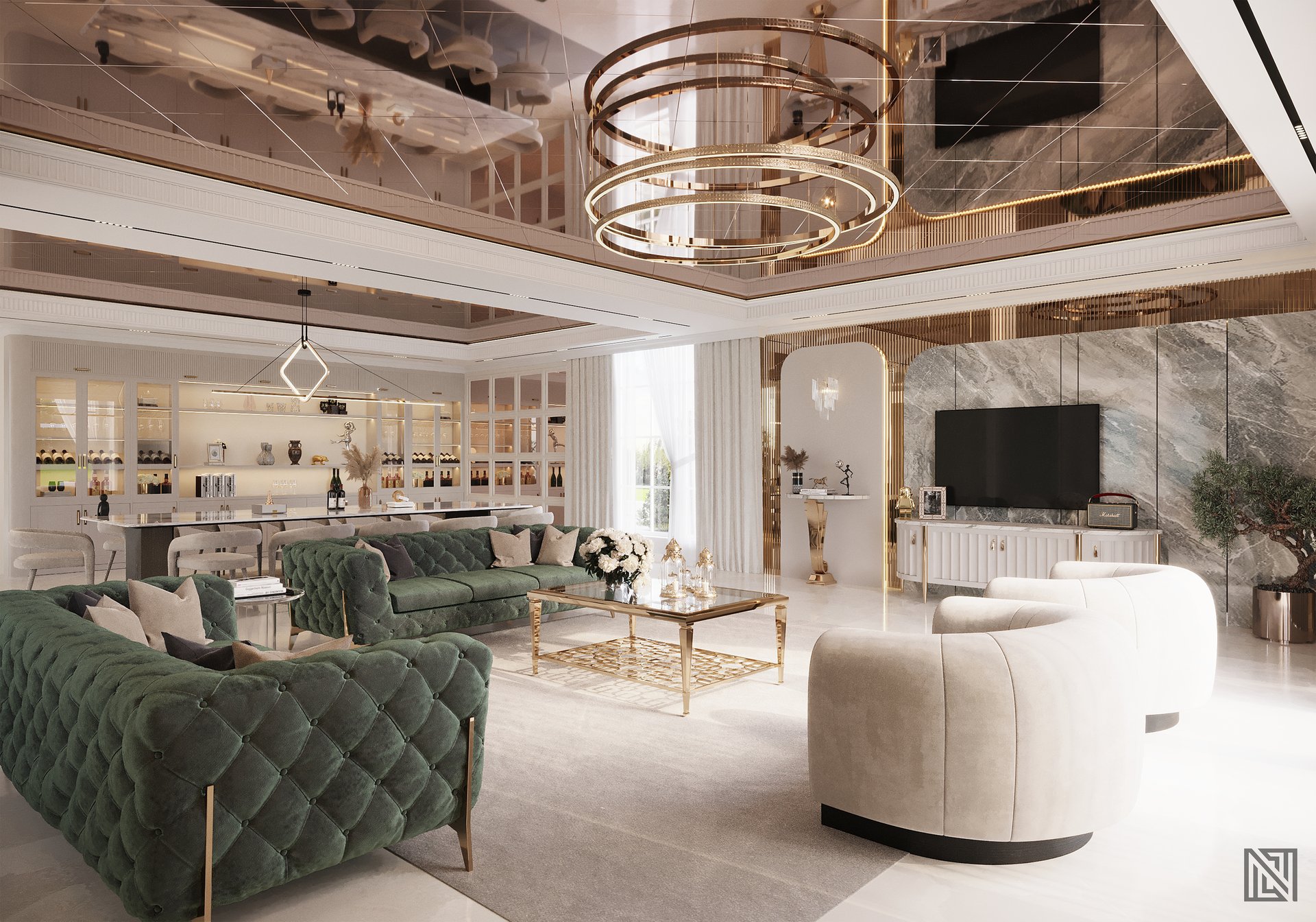 Luxury Villa — Living — interior, view 10 of 27, UAE. 3ds Max · Corona render by Nasmeer VM.