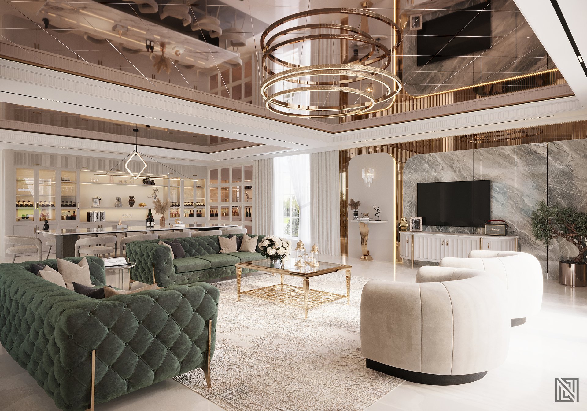 Luxury Villa — Living — interior, view 11 of 27, UAE. 3ds Max · Corona render by Nasmeer VM.