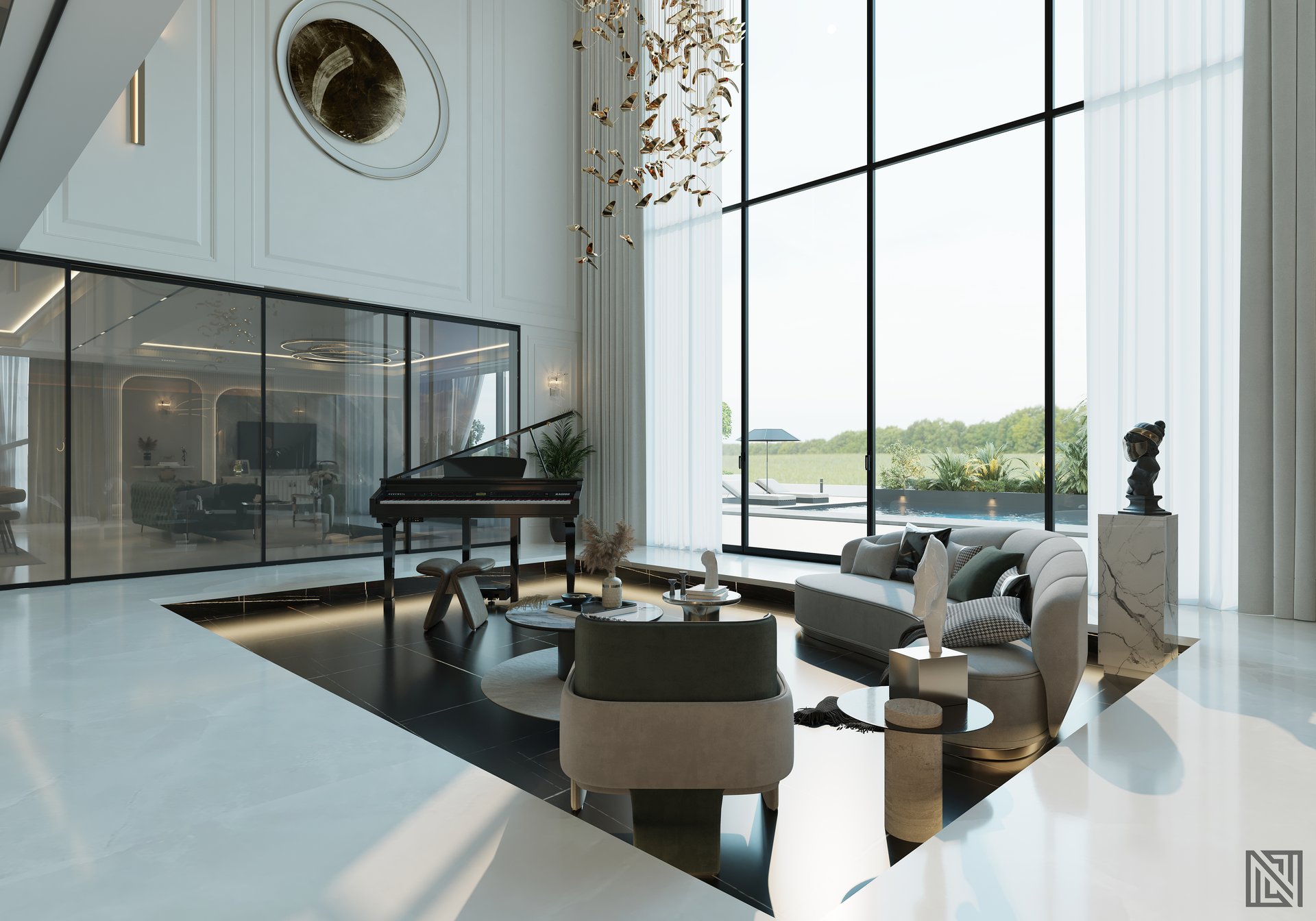 Luxury Villa — Living — interior, view 17 of 27, UAE. 3ds Max · Corona render by Nasmeer VM.