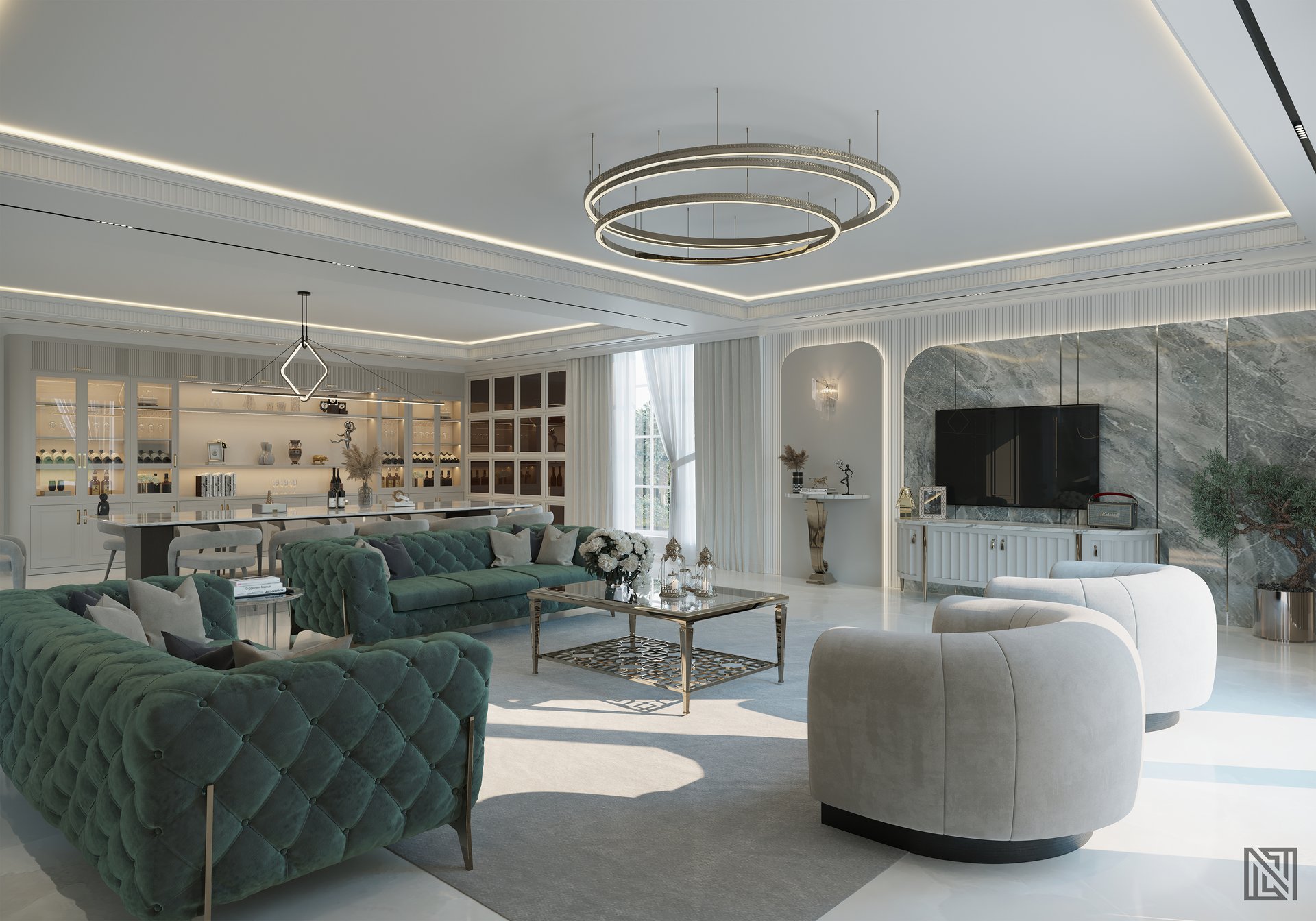 Luxury Villa — Living — interior, view 2 of 27, UAE. 3ds Max · Corona render by Nasmeer VM.