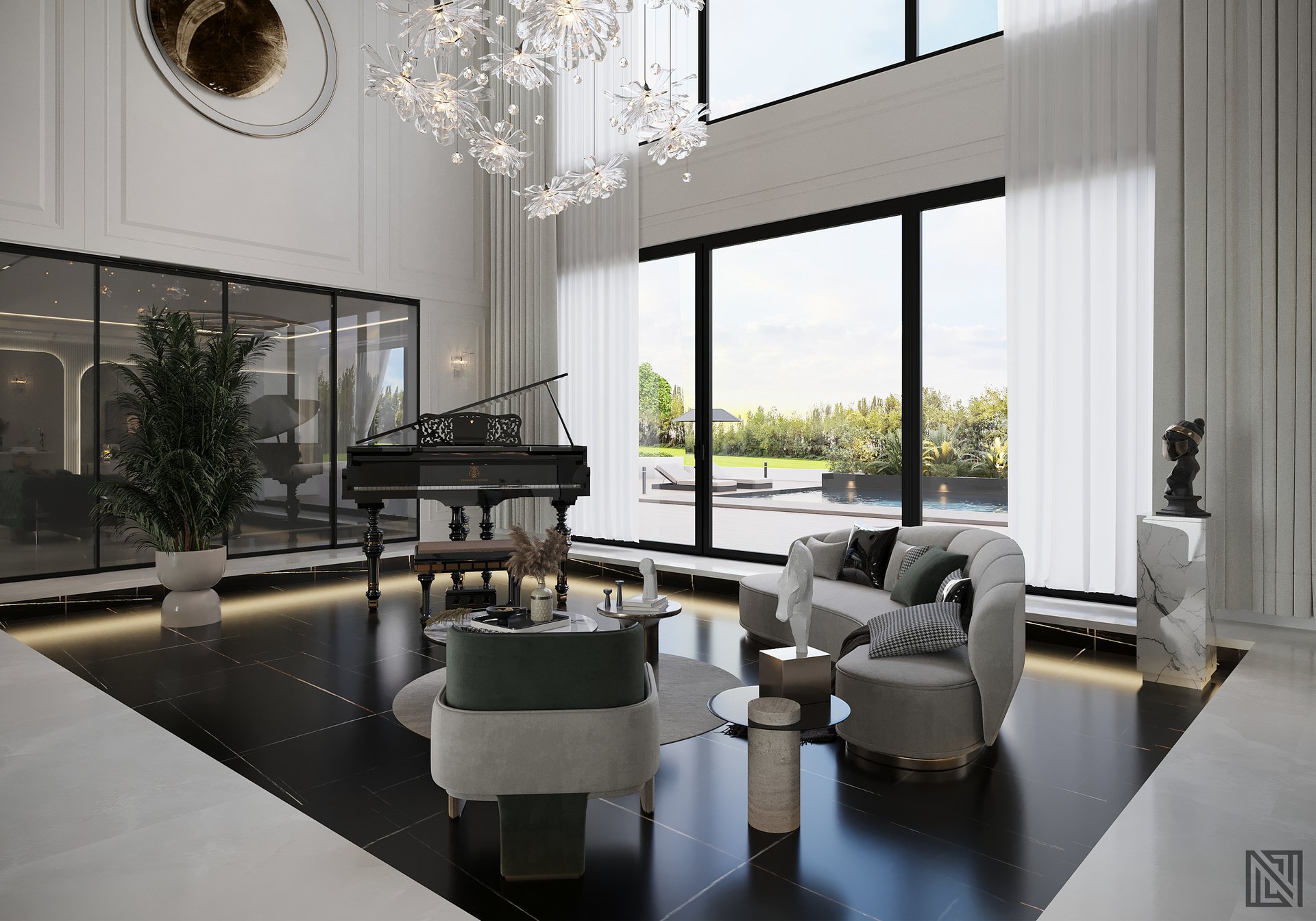 Luxury Villa — Living — interior, view 24 of 27, UAE. 3ds Max · Corona render by Nasmeer VM.