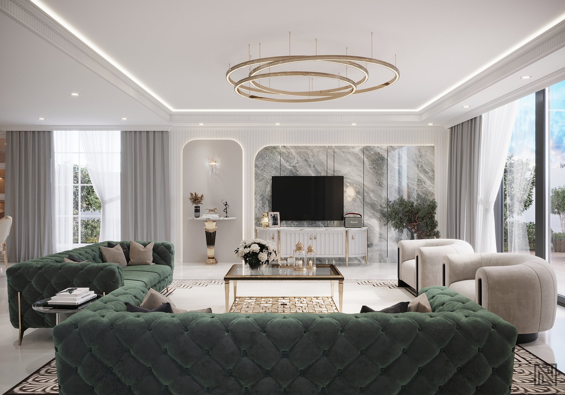Luxury Villa — Living — interior, view 5 of 27, UAE. 3ds Max · Corona render by Nasmeer VM.