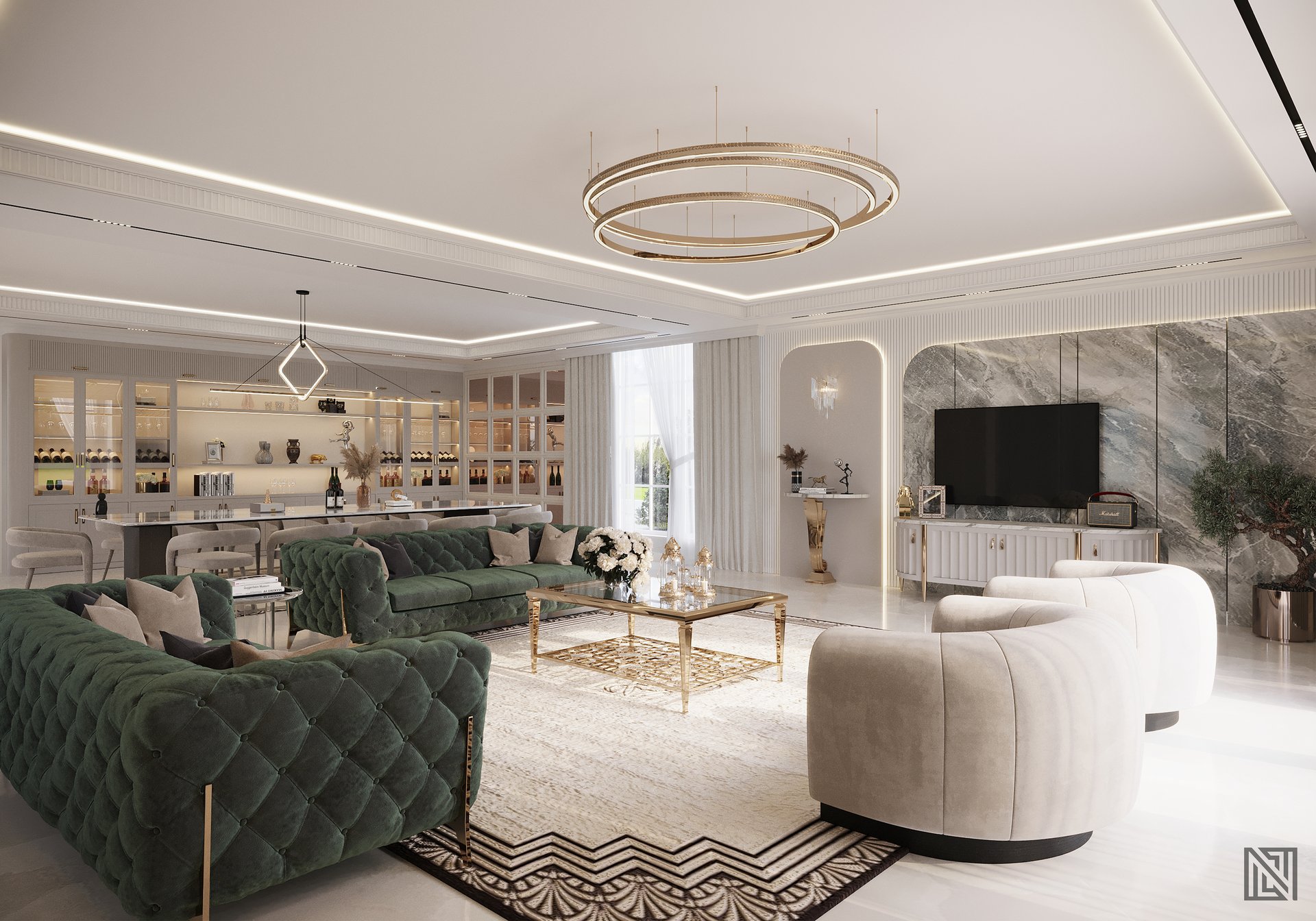 Luxury Villa — Living — interior, view 7 of 27, UAE. 3ds Max · Corona render by Nasmeer VM.