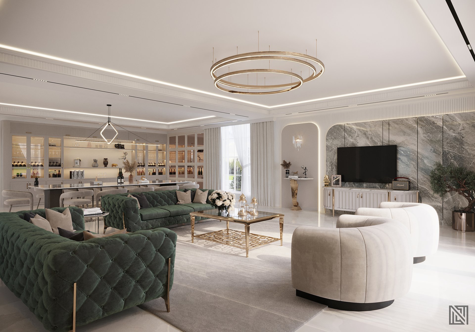 Luxury Villa — Living — interior, view 8 of 27, UAE. 3ds Max · Corona render by Nasmeer VM.