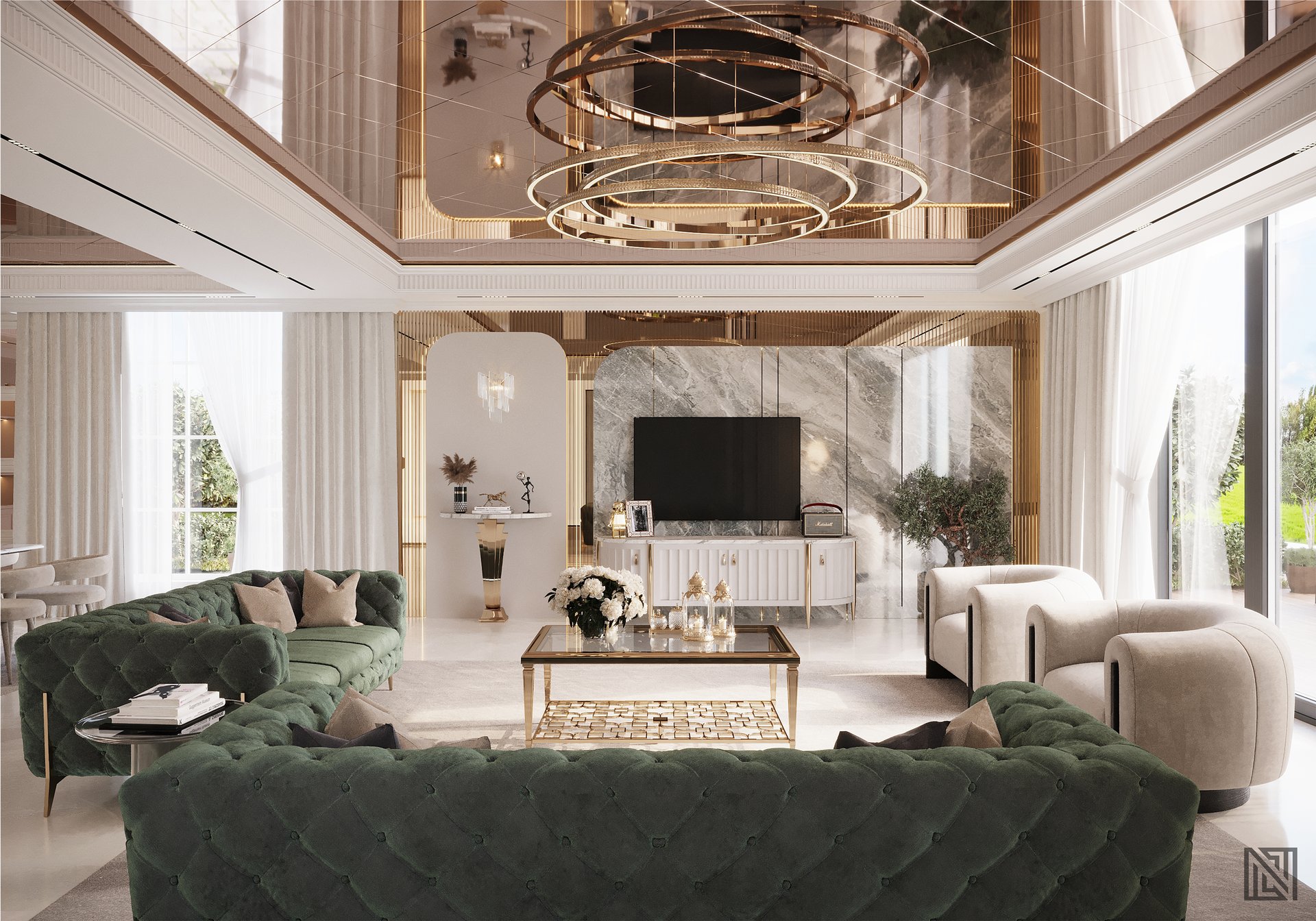 Luxury Villa — Living — interior, view 9 of 27, UAE. 3ds Max · Corona render by Nasmeer VM.