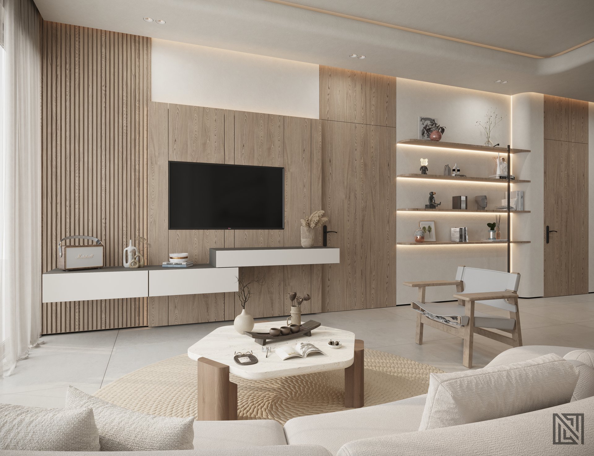 Minimalist Apartment — interior, view 4 of 8, UAE. 3ds Max · Corona render by Nasmeer VM.