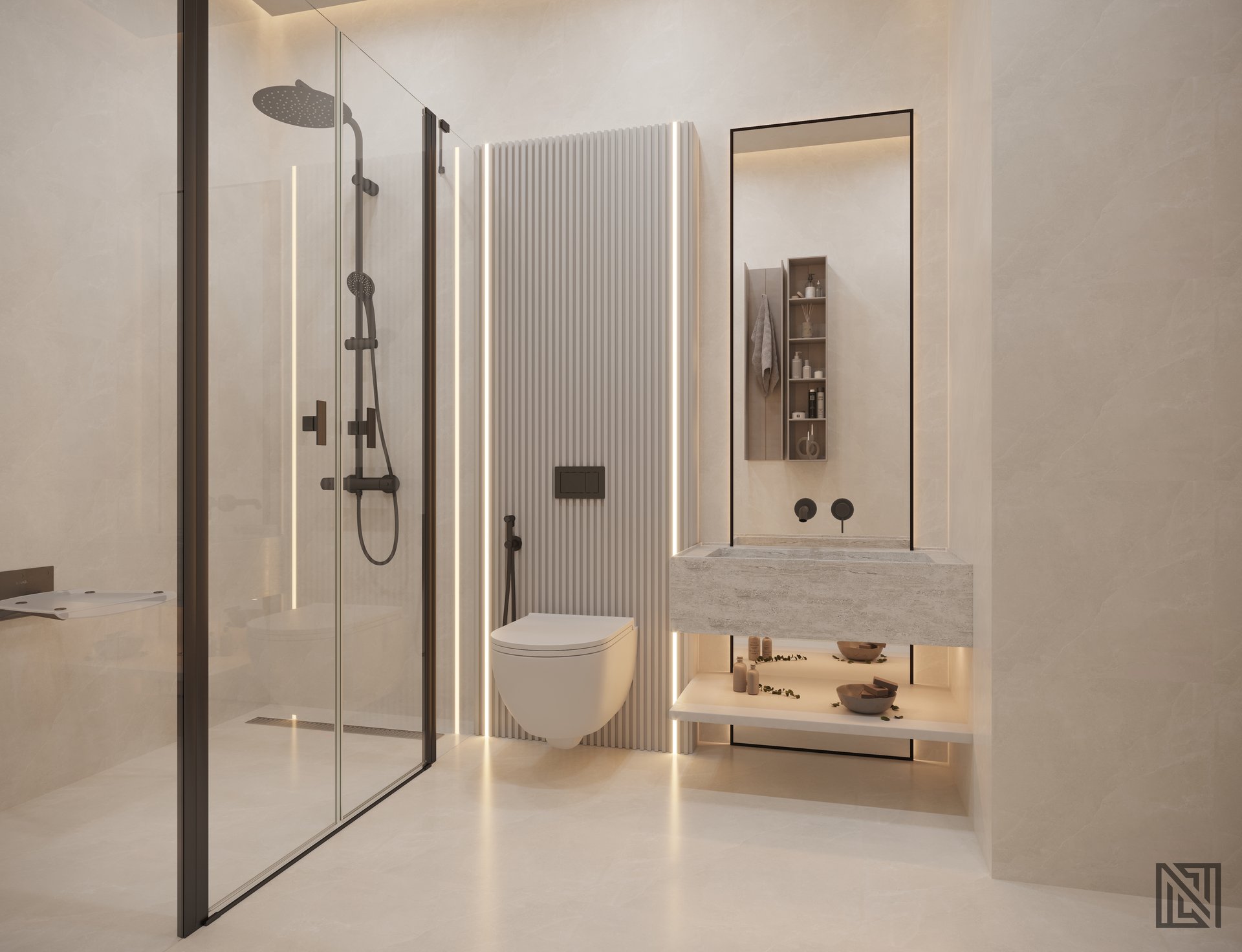 Minimalist Apartment — interior, view 6 of 8, UAE. 3ds Max · Corona render by Nasmeer VM.