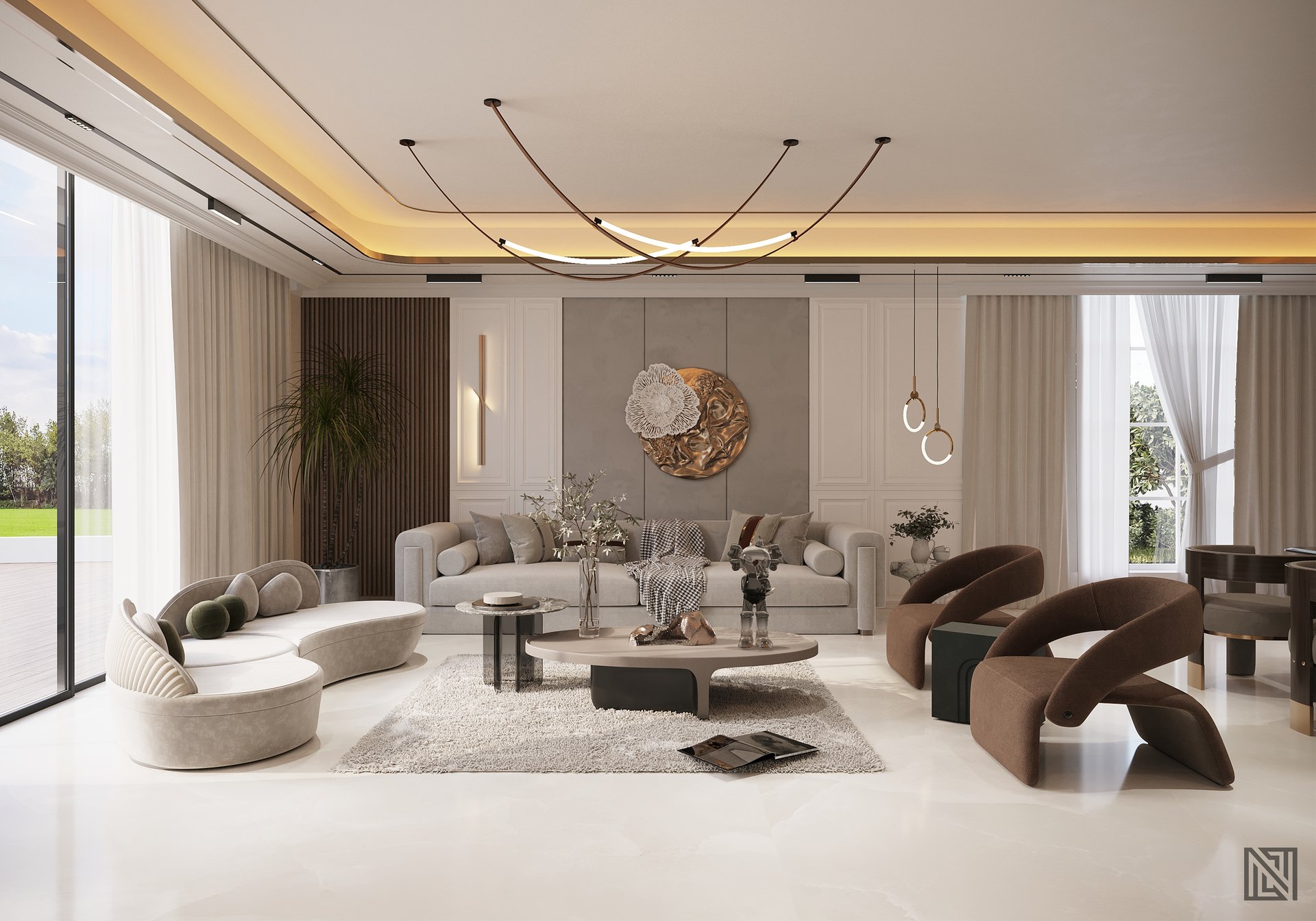 Minimalist Villa — Living — interior, view 2 of 9, UAE. 3ds Max · Corona render by Nasmeer VM.