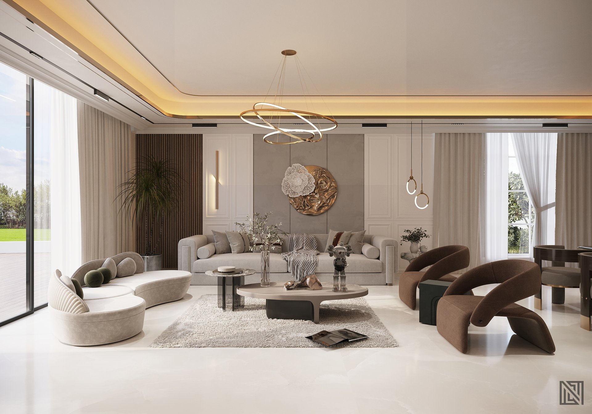 Minimalist Villa — Living — interior, view 3 of 9, UAE. 3ds Max · Corona render by Nasmeer VM.