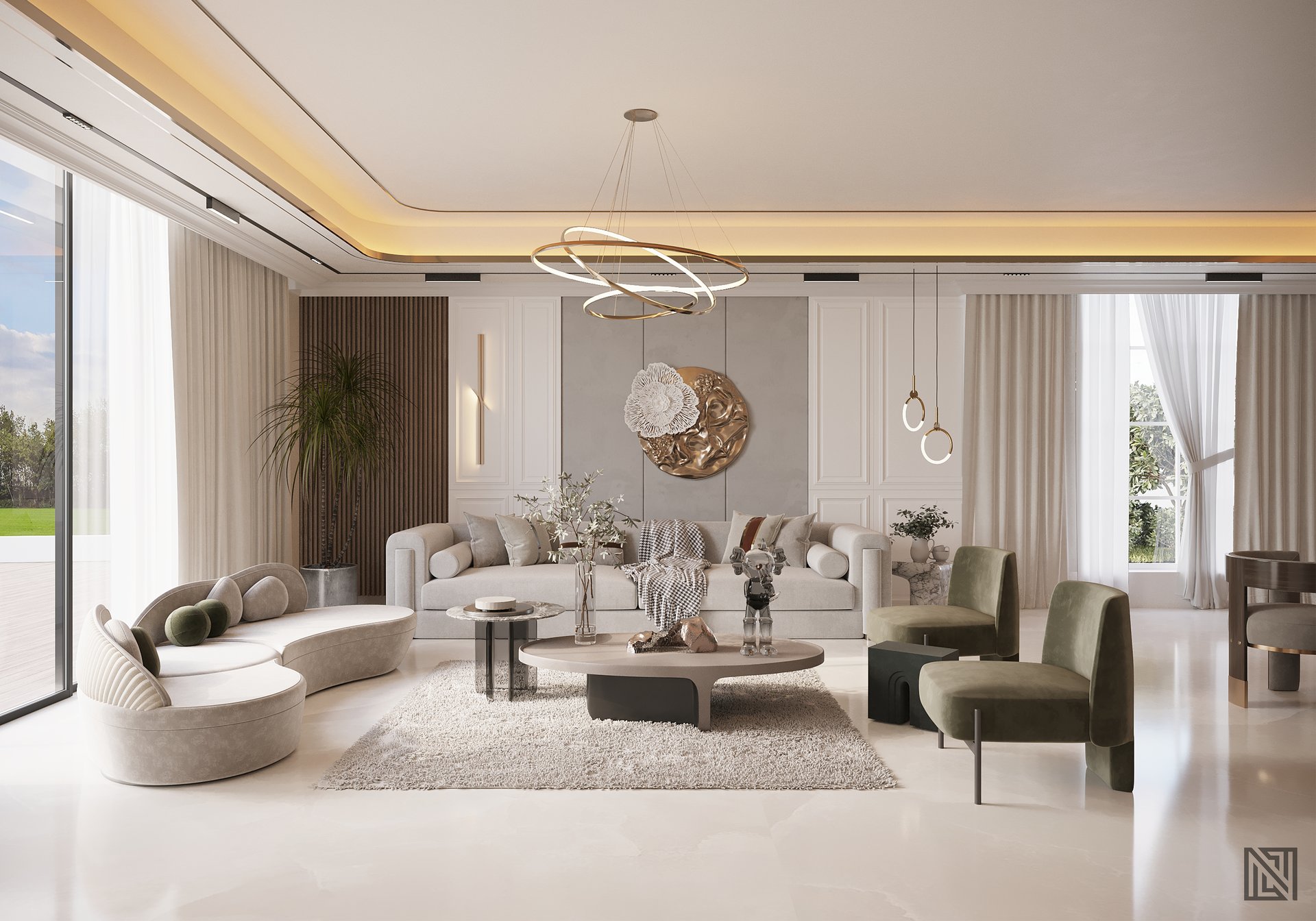 Minimalist Villa — Living — interior, view 4 of 9, UAE. 3ds Max · Corona render by Nasmeer VM.