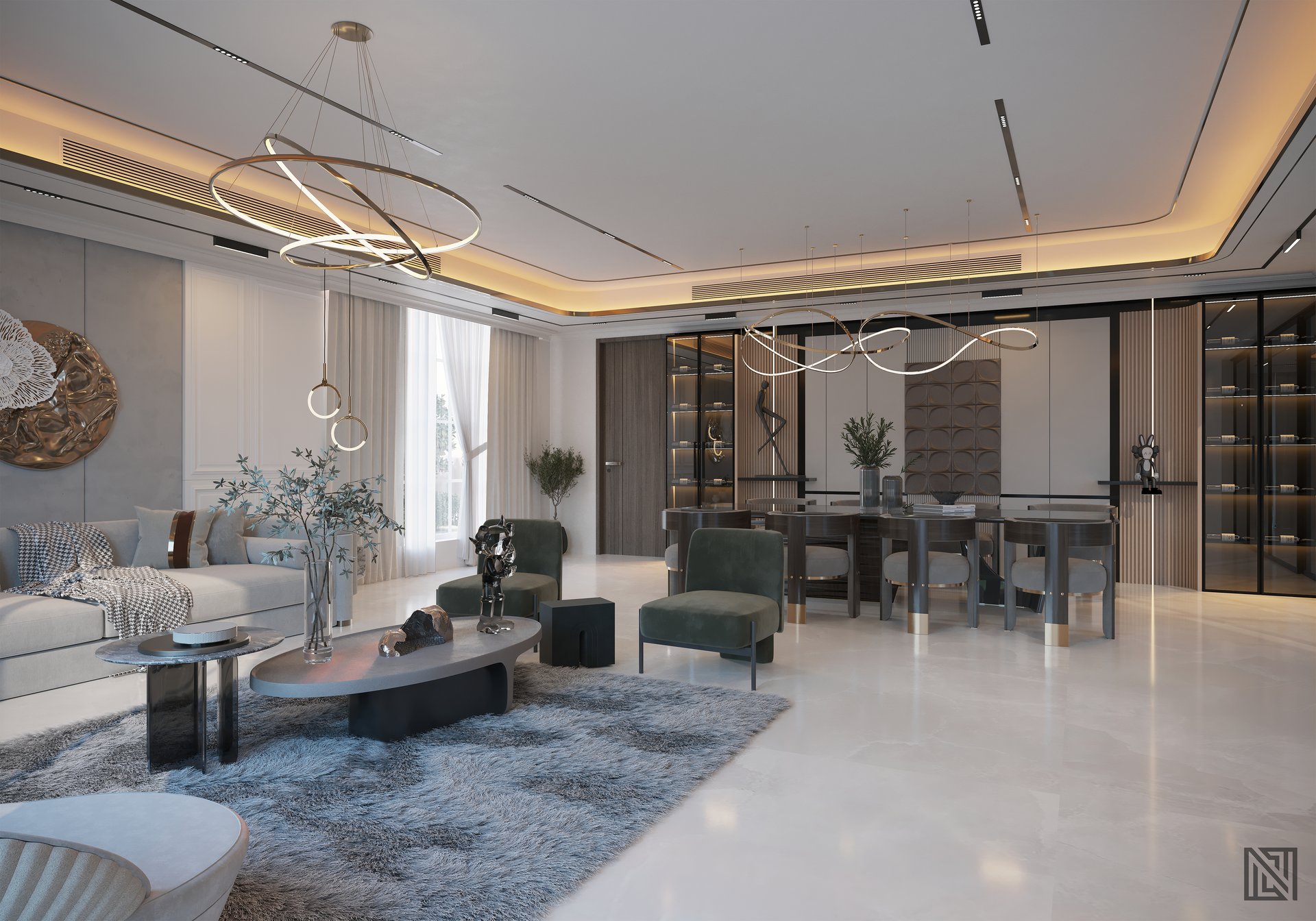 Minimalist Villa — Living — interior, view 5 of 9, UAE. 3ds Max · Corona render by Nasmeer VM.