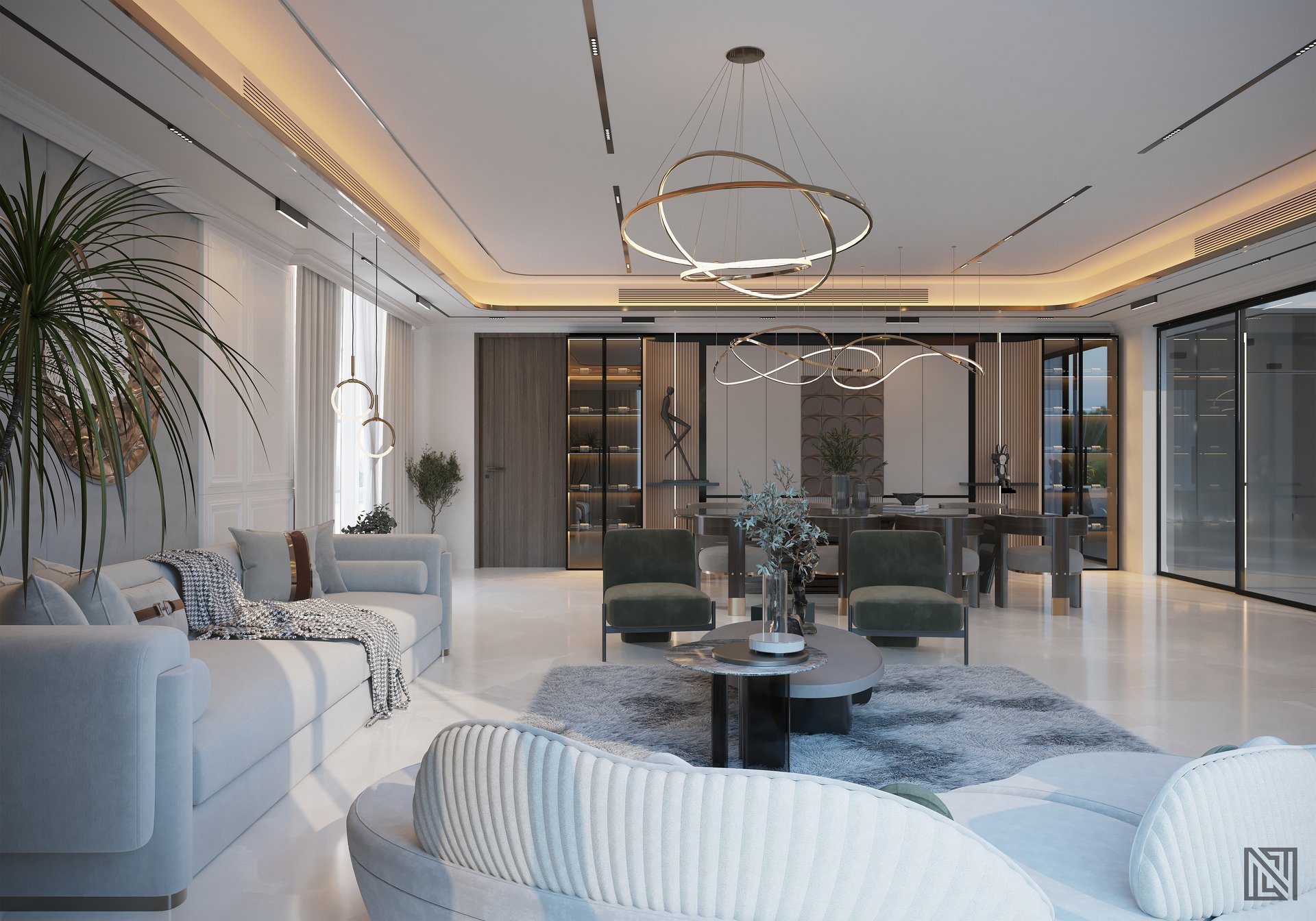 Minimalist Villa — Living — interior, view 6 of 9, UAE. 3ds Max · Corona render by Nasmeer VM.