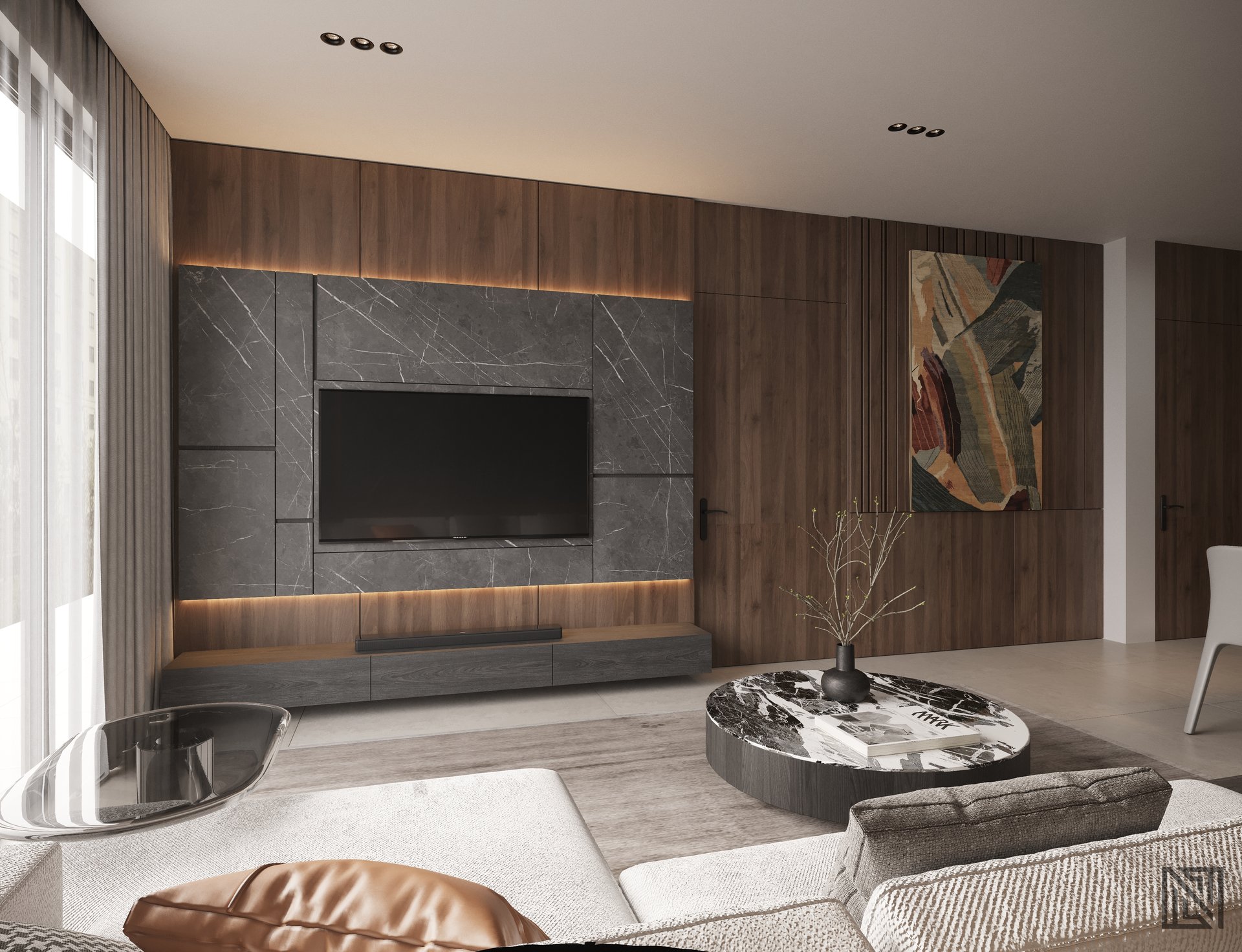 Modern Apartment — Interior — interior, view 3 of 6, UAE. 3ds Max · Corona render by Nasmeer VM.