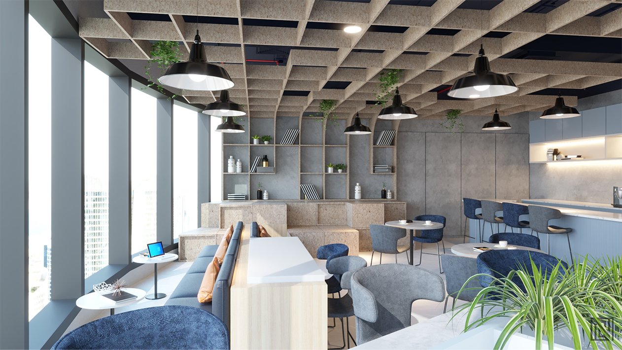 Office Canteen — interior, view 3 of 5, UAE. 3ds Max · Corona render by Nasmeer VM.