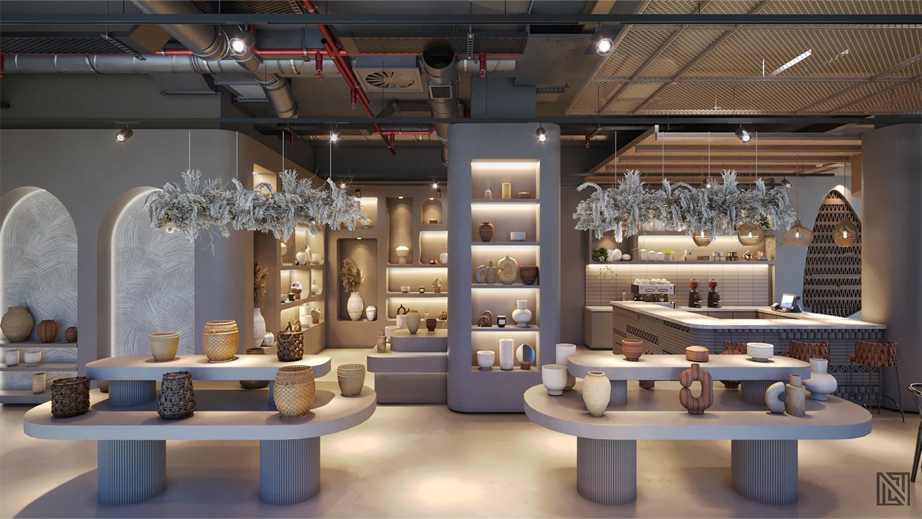 Organic Café — interior, view 5 of 16, UAE. 3ds Max · Corona render by Nasmeer VM.