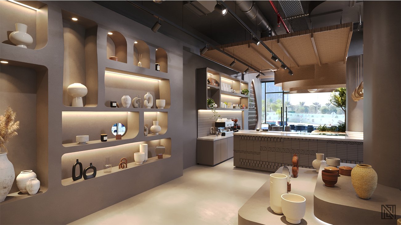 Organic Café — interior, view 7 of 16, UAE. 3ds Max · Corona render by Nasmeer VM.
